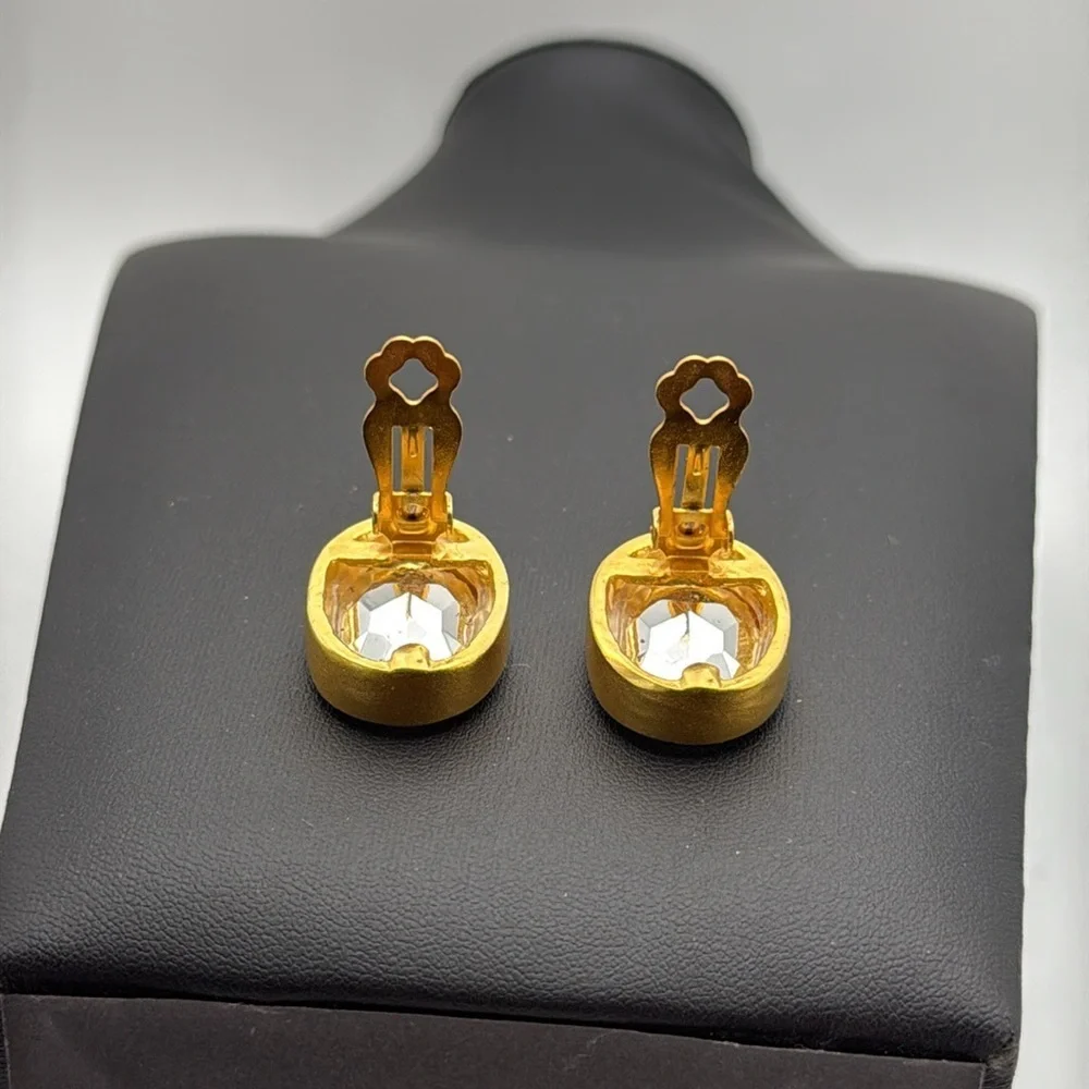 Vintage Ellen Deisgn clear faceted headlight 80s oval statement clip earrings - Picture 8 of 11